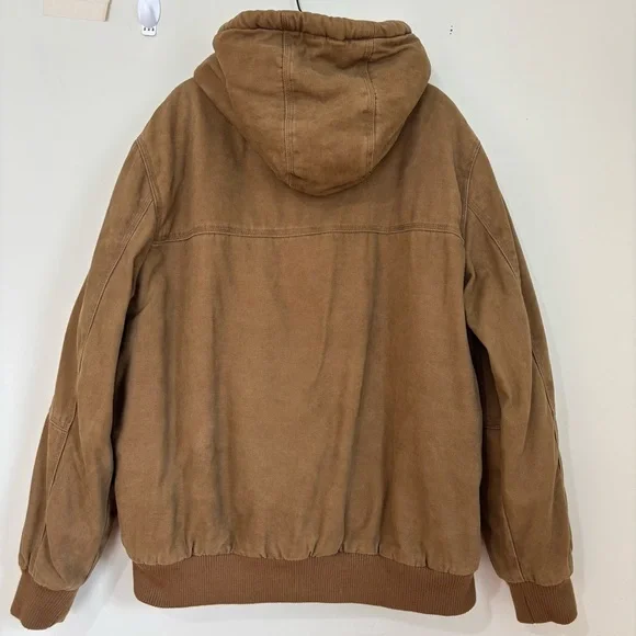 Levi’s Sherpa lined Workwear Brown Washed Canvas Outdoor winter Bomber Jacket XL - Picture 6 of 16